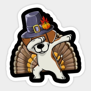 Thanksgiving T shirt for Boys Men Dabbing Beagle Turkey Sticker